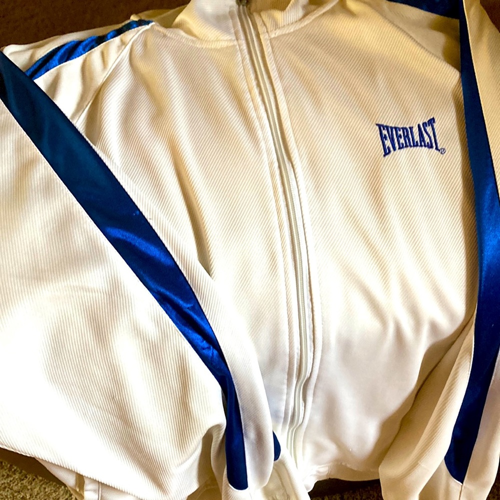 White and blue zip up